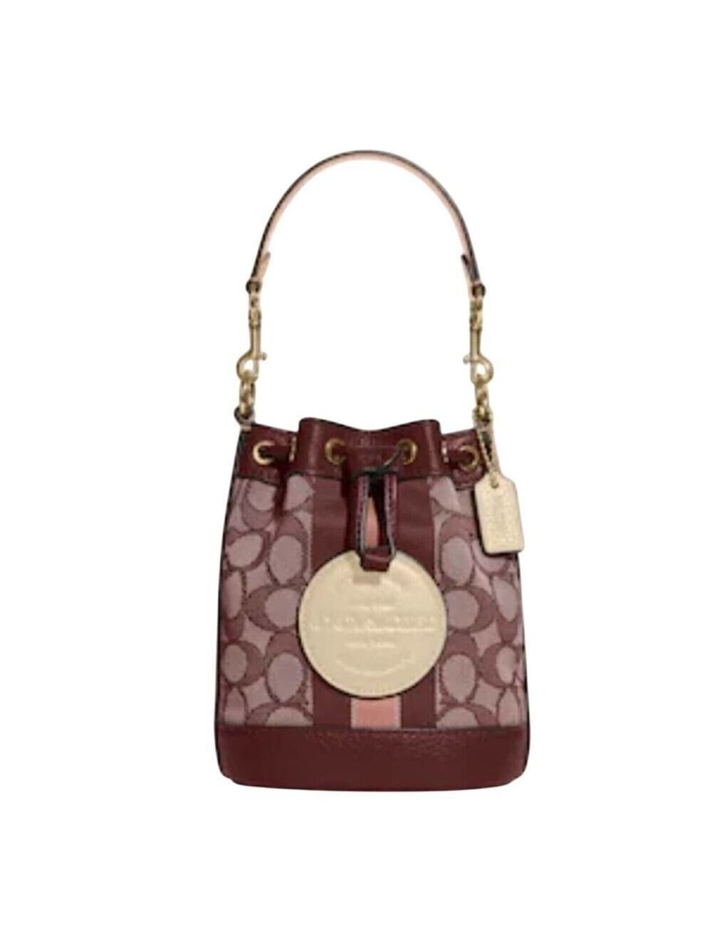 COACH MINI DEMPSEY BUCKET BAG SIGNATURE JACQUARD STRIPE PATCH